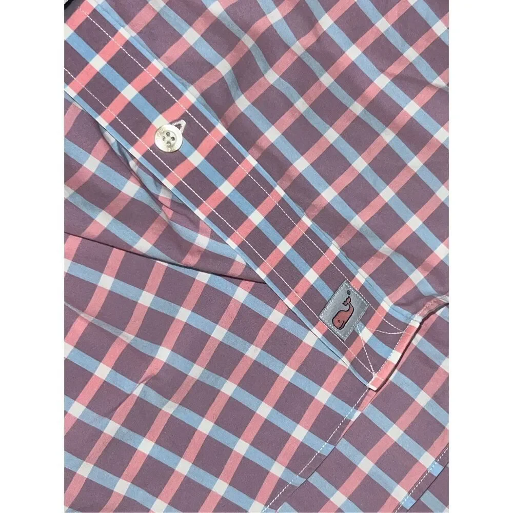 Vineyard Vines Classic Fit Murry Shirt Blue Pink Check Button Up Size XL #83 - Picture 4 of 6